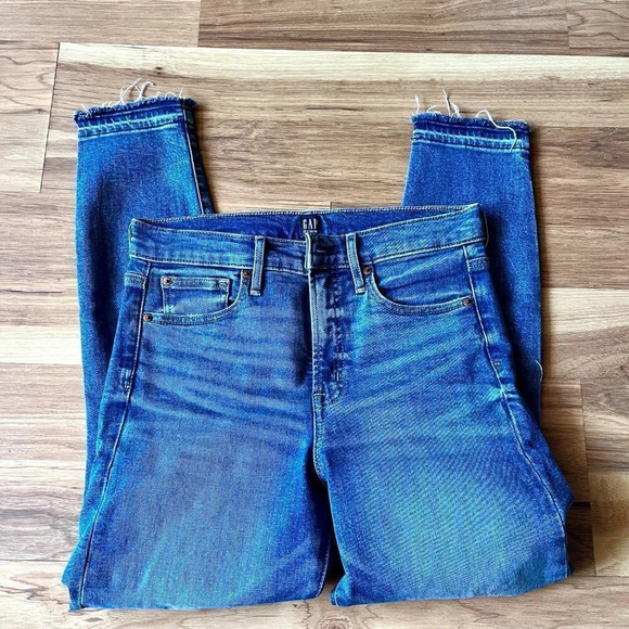 Gap High Rise True Skinny Denim Blue Jeans Frayed Hems Size 28 R - Picture 7 of 8